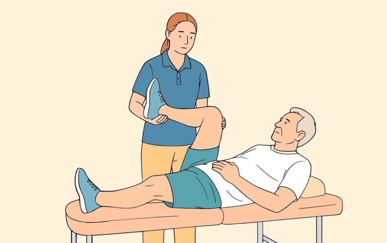 piirroskuyvassa potilas ja fysioterapeutti